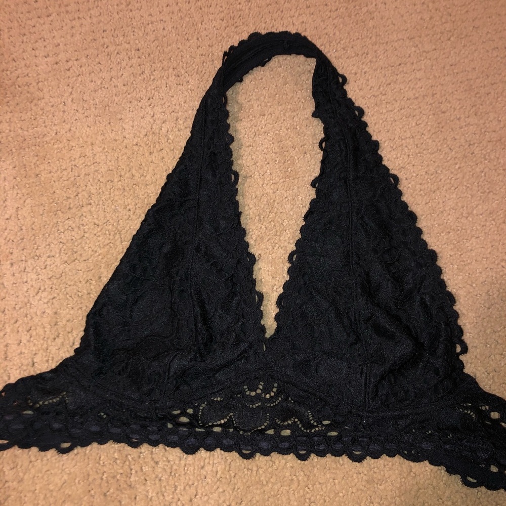 Black lace halter bralette